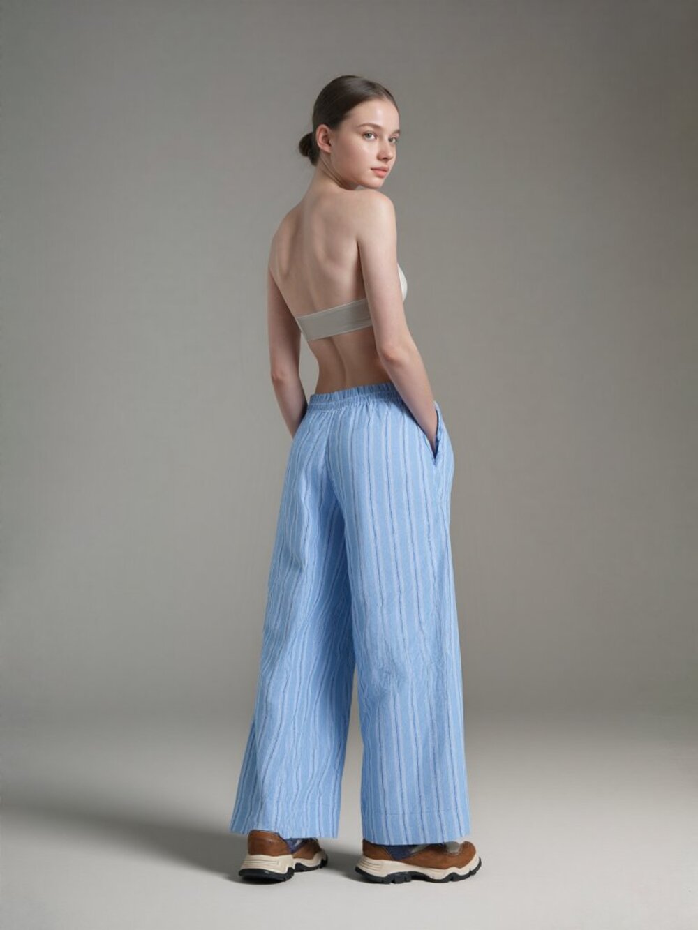 Tommy Bahama Striped Blue & White Wide-Leg High Waist Linen Summer Pants - Picture 1 of 10
